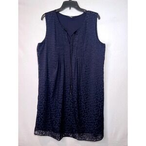 Tommy Hilfiger Navy Sleeveless Pintuck Tie-Neck Jacquard Shift Dress Size 12